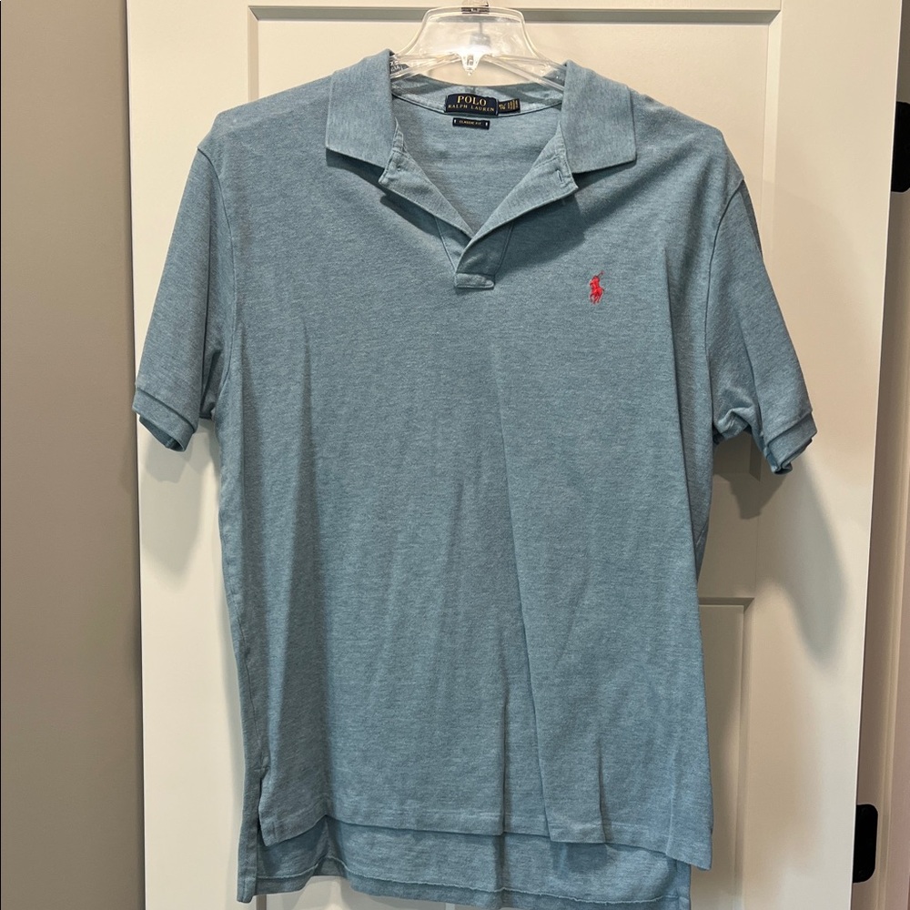 Polo by Ralph Lauren Men's Blue Polo Shirt with Pink Emblem